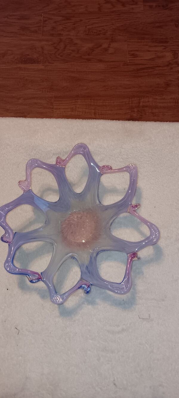 Vintage Murano Art Glass Stretched Star Bowl Candy Dish 10” Multi Color, Italy.